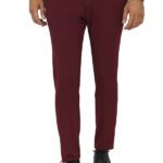 Slim Fit Plain Burgundy Men Pants - Wessi