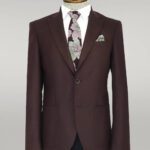 Slim Fit Plain Wide Lapel Burgundy Men Wool Blazer - Wessi