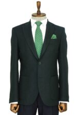 Slim Fit Plain Wide Lapel Green Men Wool Blazer