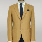 Slim Fit Plain Wide Lapel Tan Men Wool Blazer - Wessi