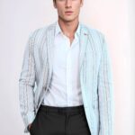 Slim Fit Striped Blue Men Blazer - Wessi