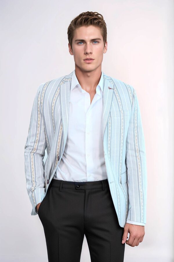 Slim Fit Striped Blue Men Blazer - Wessi