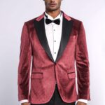 Slim Fit Velvet Burgundy Men Sparkle Tuxedo Jacket - Wessi