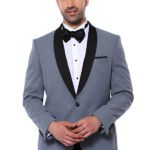 Smoked Shawl Lapel Sparkly Anthracite Tuxedo Jacket - Wessi
