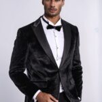 Sparkle Slim Fit Velvet Black Men Dinner Jacket - Wessi