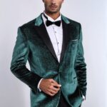 Sparkle Slim Fit Velvet Green Men Party Tuxedo Blazer - Wessi