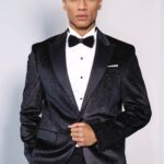 Sparkling Dotted Peak Lapel Men's Black Tuxedo Jacket - Wessi