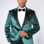 Sparkling Dotted Peak Lapel Men's Green Tuxedo Jacket - Wessi