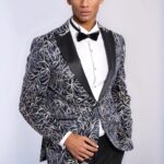 Sparkling Ivy Patterned Slim Fit Navy Blue Men Tuxedo Jacket - Wessi