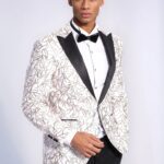 Sparkling Ivy Patterned Slim Fit White Men Wedding Groom Blazer - Wessi