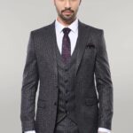 Striped Black Vested Suit - Wessi