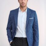 Striped Blue Slim-Fit Blazer - Wessi