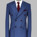 Striped Double Breasted Blue Men Blazer - Wessi