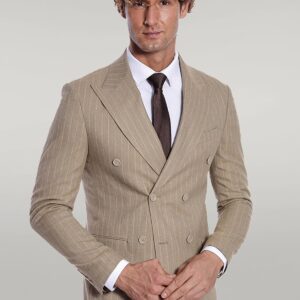 Striped Double Breasted Cream Men Blazer - Wessi