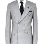 Striped Double Breasted Grey Men Blazer - Wessi