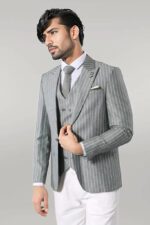 Striped Jacket Green Men's Suit