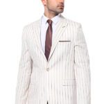 Striped Peak Lapel Beige Sport Jacket - Wessi