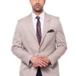 Striped Peak Lapel Cream Sport Jacket - Wessi