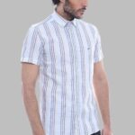 Striped Short Sleeves Men Blue Shirt - Wessi