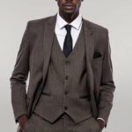 Striped Slim Fit Brown Men Suit - Wessi