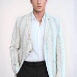 Stripped Beige Slim Fit Blazer - Wessi