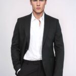 Textured Slim Fit Peak Lapel Black Men Blazer - Wessi