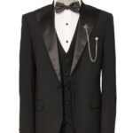 Three Piece Slim Fit Single Button Black Men Suit