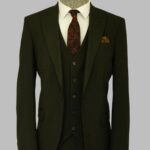Three Piece Slim Fit Single Button Green Men Suit