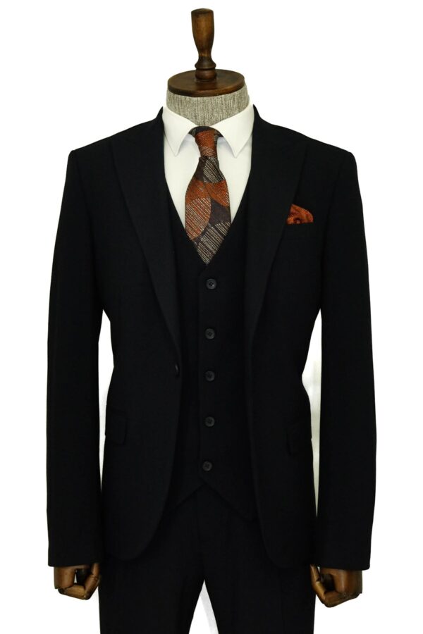 Three Piece Slim Fit Single Button Navy Blue Men Suit