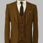 Three Piece Slim Fit Single Button Tan Men Suit