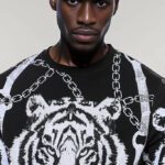 Tiger Patterned Slim Fit Black Sweatshirt - Wessi