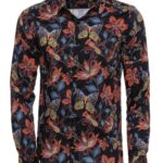 Tiger Patterned Slim Fit Long Sleeves Black Men Shirt - Wessi