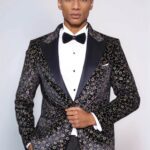 Tiny Flower Pattern Black Men Tuxedo Blazer - Wessi