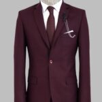 Two Buttons Two Piece Burgundy Men Suit - Wessi