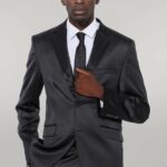 Two Buttons Two Piece Shiny Black Men Suit - Wessi