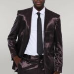 Two Buttons Two Piece Slim Fit Satin Brown Men Suit