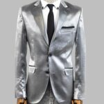 Two Buttons Two Piece Slim Fit Satin Grey Men Suit