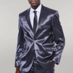 Two Buttons Two Piece Slim Fit Satin Navy Blue Men Suit