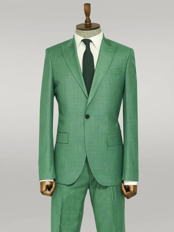 Two Piece Slim Fit Single Button Green Men Suit - Wessi
