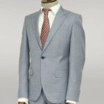 Two Piece Slim Fit Single Button Grey Blue Men Suit - Wessi