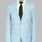 Two Piece Slim Fit Single Button Light Blue Men Suit - Wessi