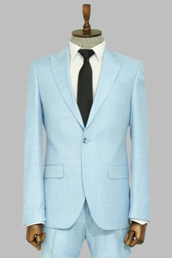 Two Piece Slim Fit Single Button Light Blue Men Suit - Wessi