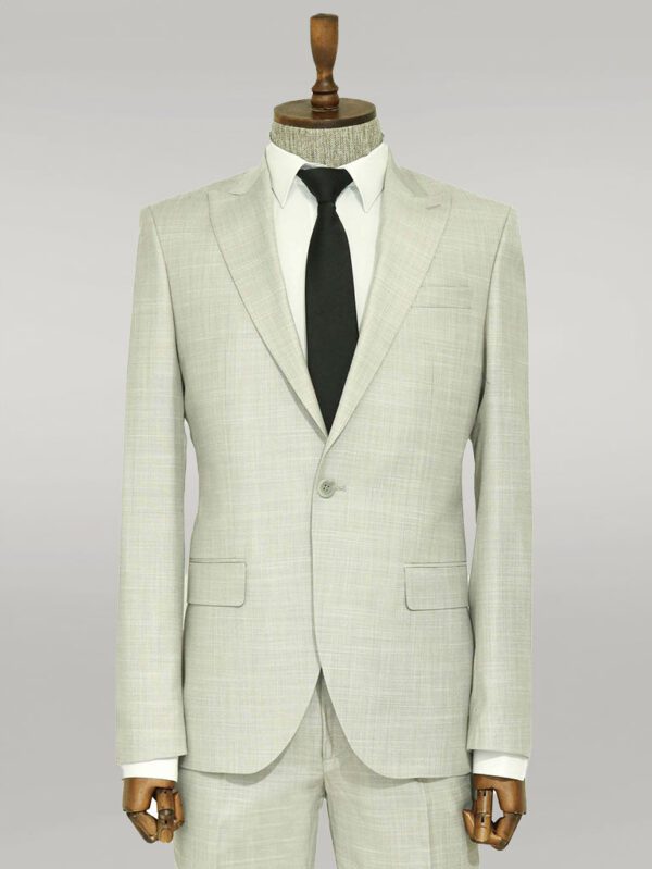 Two Piece Slim Fit Single Button Light Grey Men Suit - Wessi