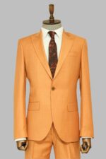 Two Piece Slim Fit Single Button Mustard Yellow Men Suit