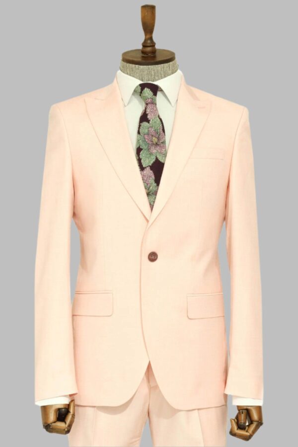 Two Piece Slim Fit Single Button Peach Colour Men Suit - Wessi