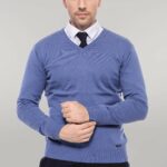 V Neck Blue Men's Knitwear - Wessi