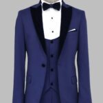Velvet Lapel Slim Fit Blue Men Suit - Wessi