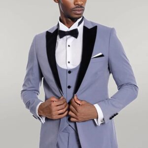 Velvet Lapel Slim Fit Light Blue Men Suit - Wessi