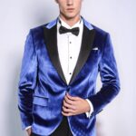 Velvet Navy Blue Slim Fit Men Tuxedo Jacket - Wessi