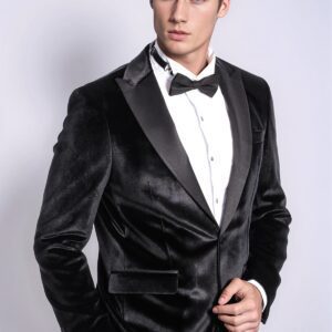 Velvet Slim Fit Black Men Tuxedo Jacket - Wessi